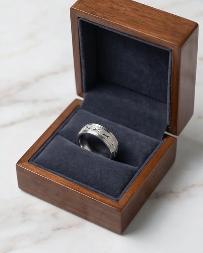 Textured Silver 'X' Engraved Band Ring
