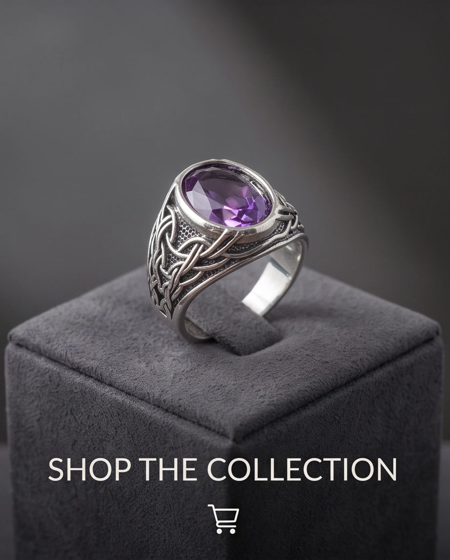 Amethyst Gemstone Celtic Knotwork Silver Ring