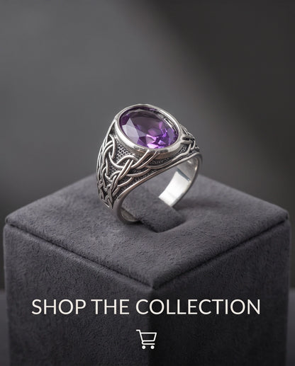 Amethyst Gemstone Celtic Knotwork Silver Ring