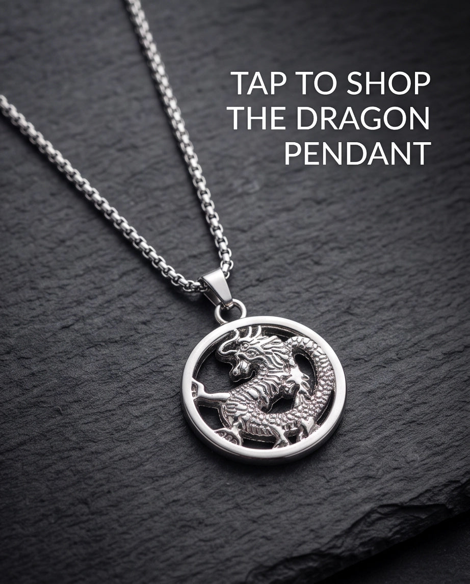Silver Circular Dragon Medallion Pendant Necklace