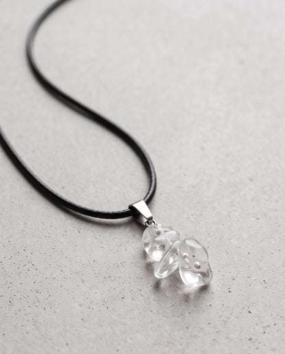 Silver Stacked Raw Clear Quartz Chip Stone Pendant Necklace