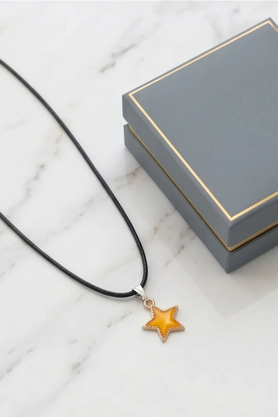Vibrant Yellow Star Enamel Pendant Necklace