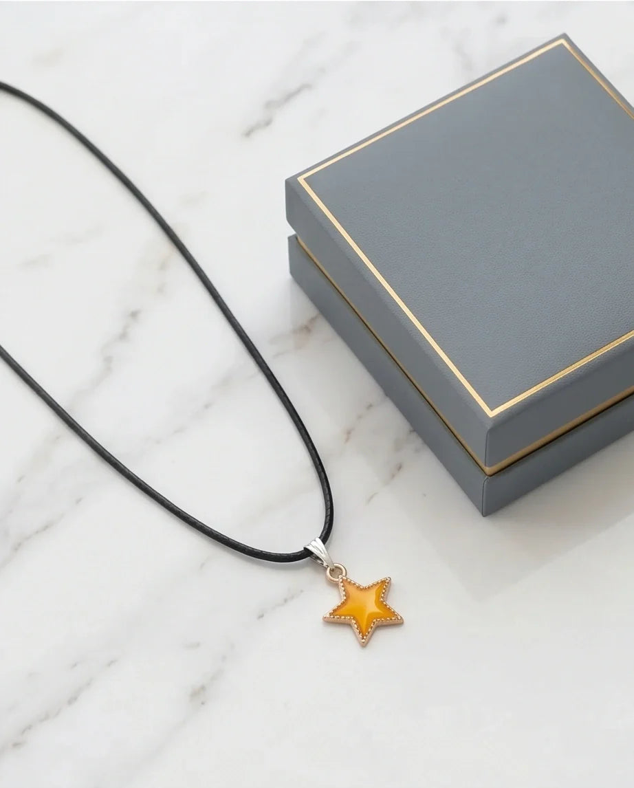 Vibrant Yellow Star Enamel Pendant Necklace
