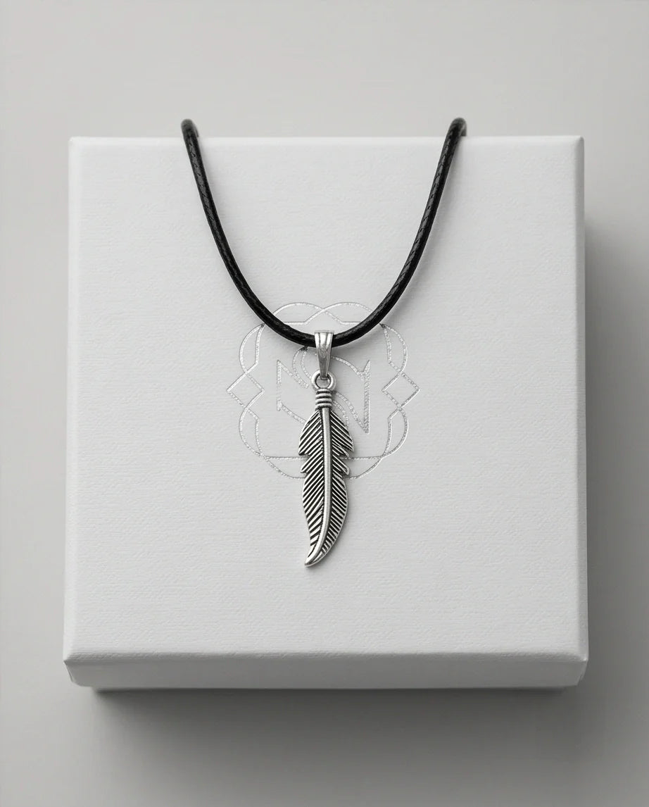 Silver Curved Retro Feather Necklace