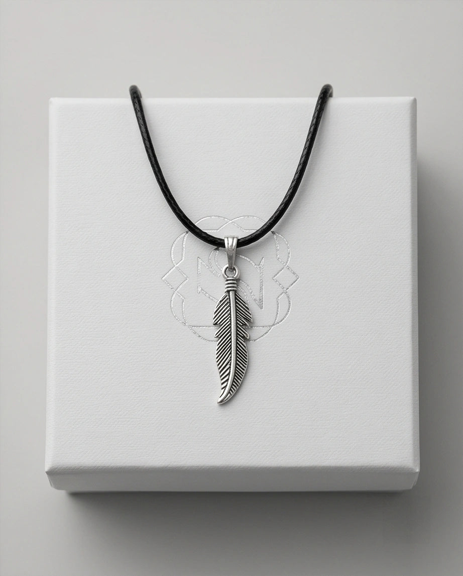 Silver Curved Retro Feather Necklace