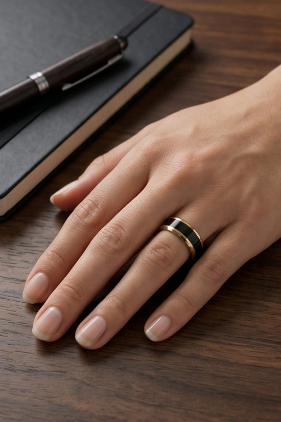 Classic Gold Black Enamel Band Ring