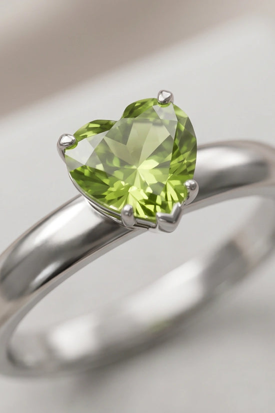 Sterling Silver Heart-Cut Peridot Green Solitaire Ring