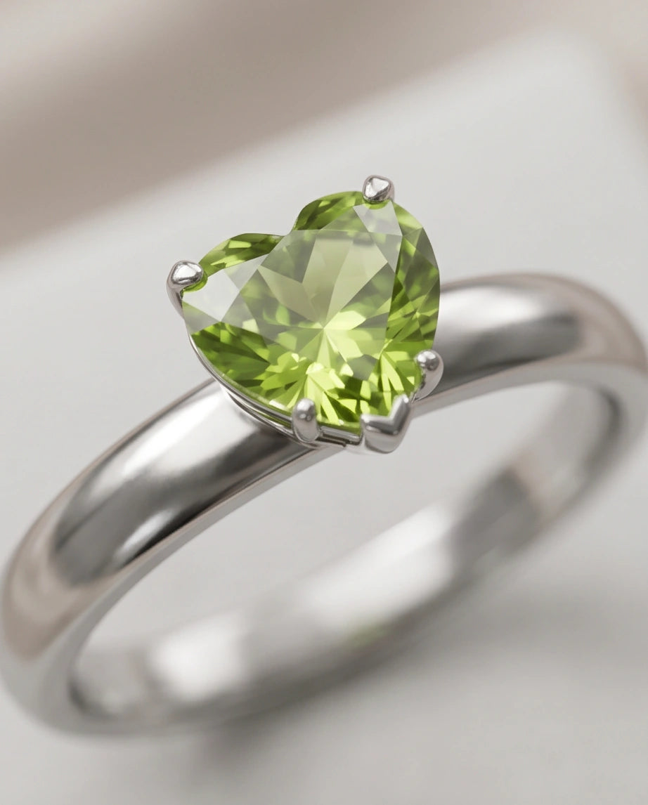 Sterling Silver Heart-Cut Peridot Green Solitaire Ring