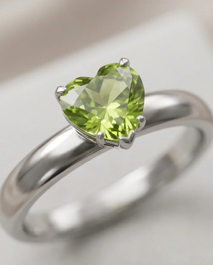 Sterling Silver Heart-Cut Peridot Green Solitaire Ring