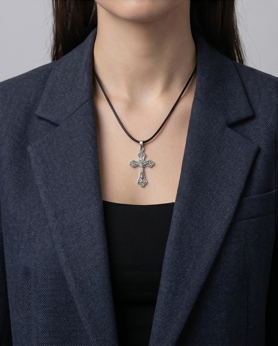 Silver Vintage Crucifix Cross Necklace