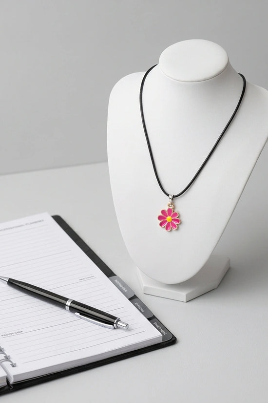 Gold and Hot Pink Daisy Necklace