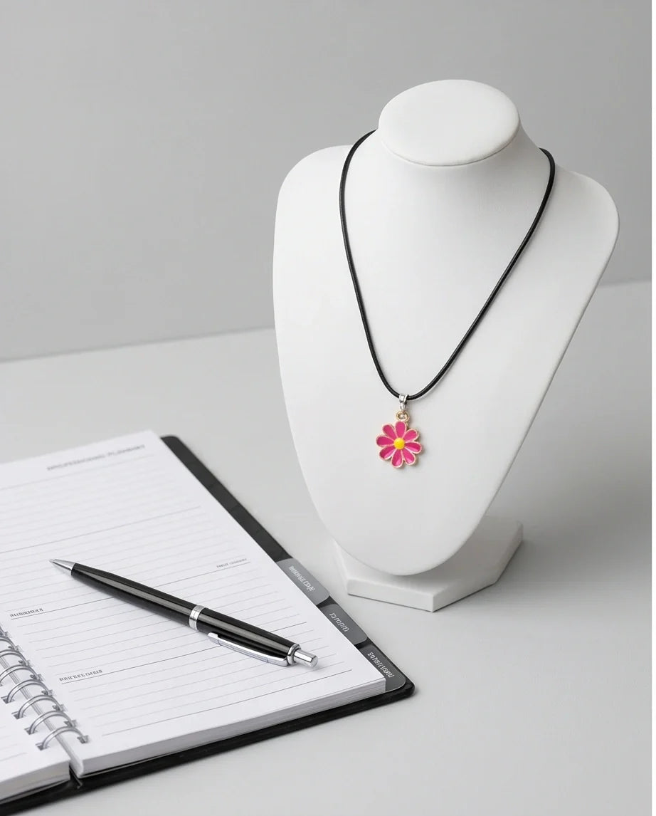 Gold and Hot Pink Daisy Necklace