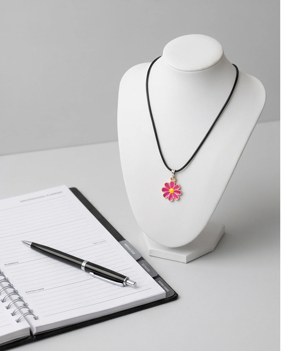 Gold and Hot Pink Daisy Necklace