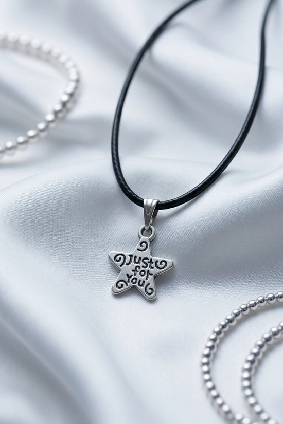 Silver "Just for You" Engraved Star Necklace