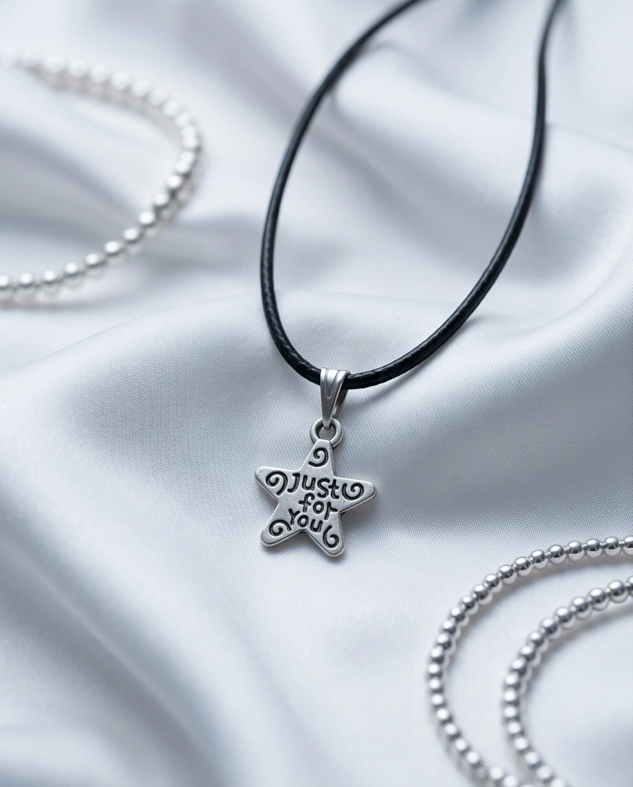 Silver "Just for You" Engraved Star Necklace