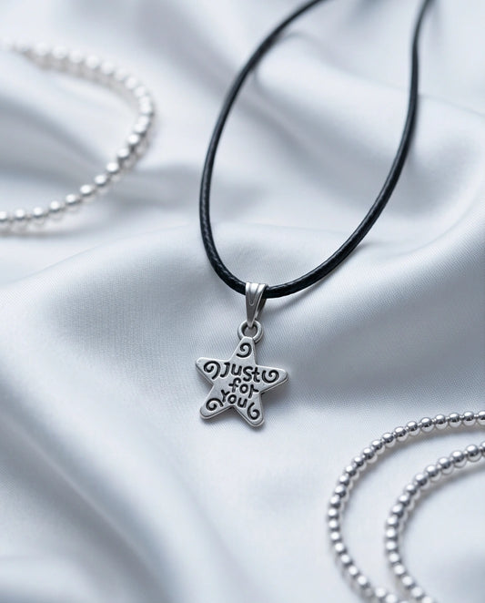 Silver "Just for You" Engraved Star Necklace