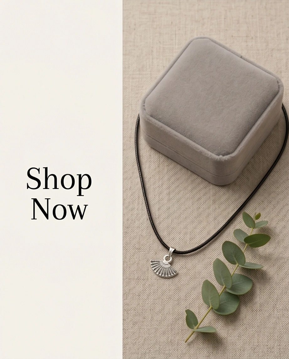 Silver Hand Fan Pendant Necklace