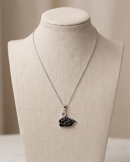 Silver Black Crystal Swan Necklace