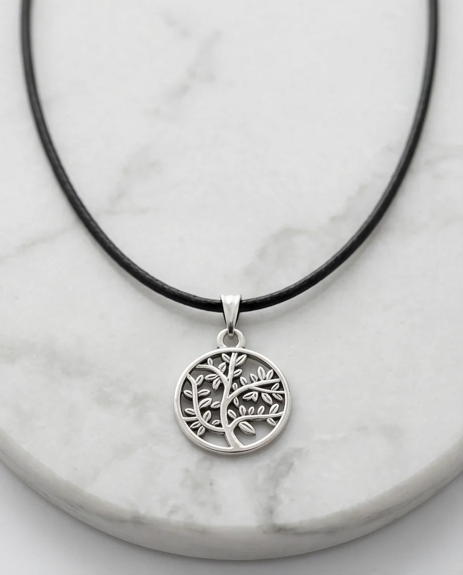 The Eternal Roots: Matte Silver Tree of Life Medallion Necklace