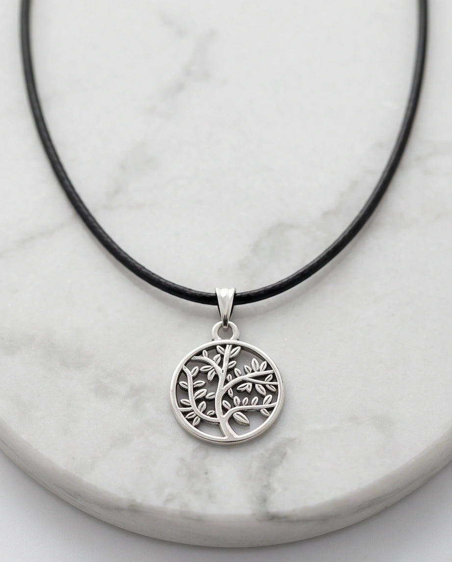 The Eternal Roots: Matte Silver Tree of Life Medallion Necklace