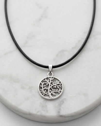 The Eternal Roots: Matte Silver Tree of Life Medallion Necklace