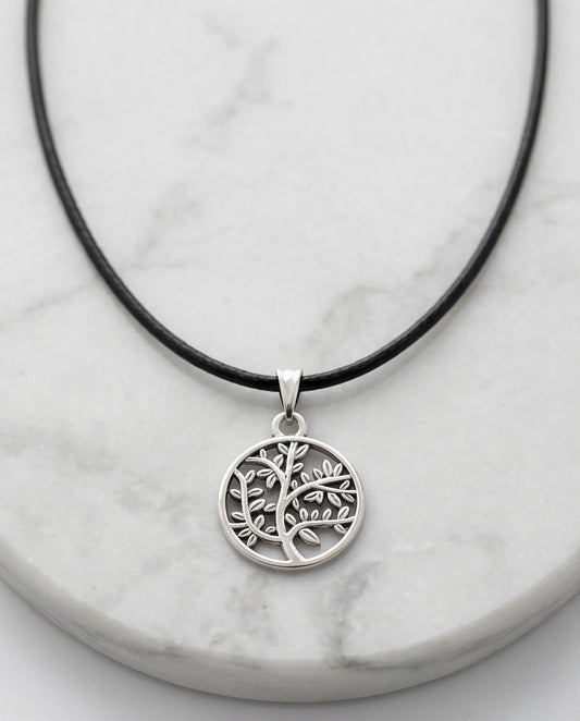The Eternal Roots: Matte Silver Tree of Life Medallion Necklace