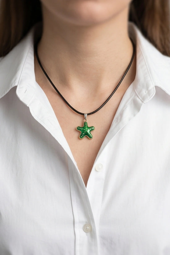 Gold and Green Starfish Pendant Necklace