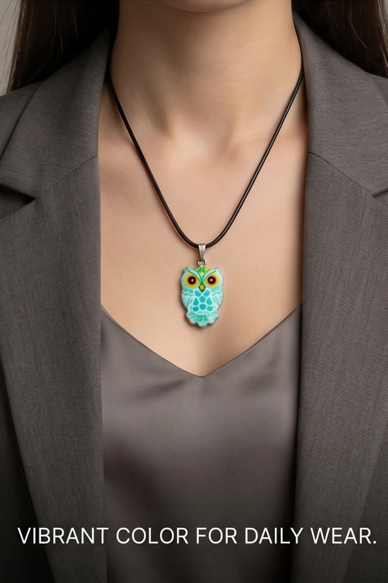 Vibrant Mint Blue Owl Totem Pendant Necklace