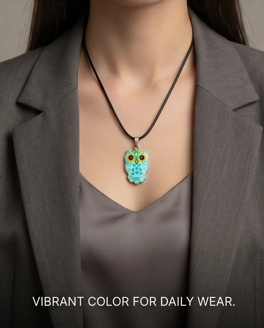 Vibrant Mint Blue Owl Totem Pendant Necklace