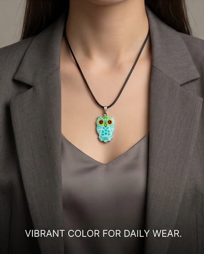 Vibrant Mint Blue Owl Totem Pendant Necklace