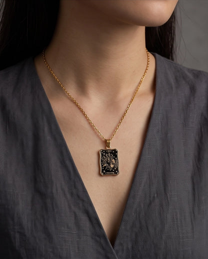 Gold Celestial Sun & Moon Tarot Card Pendant Necklace