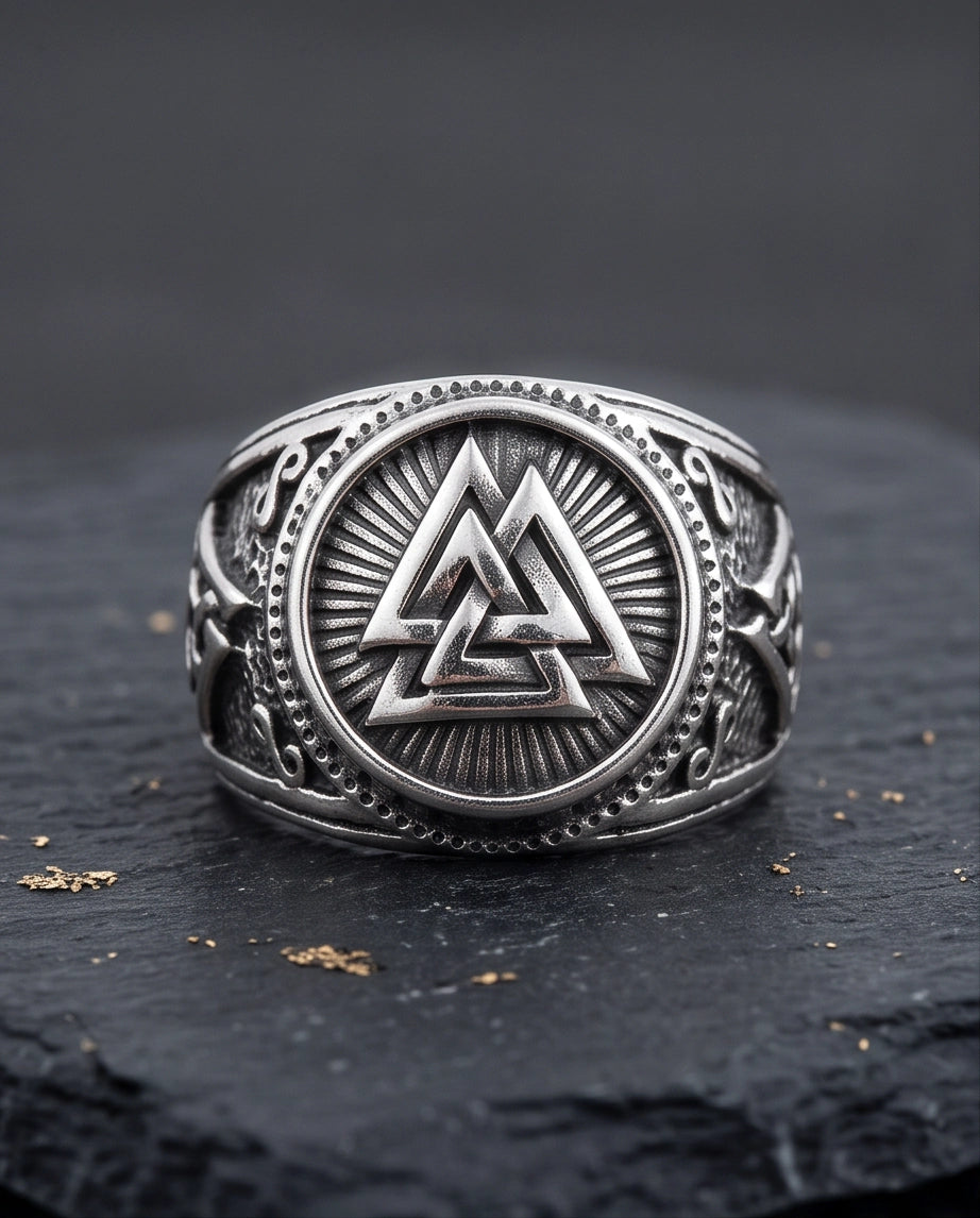 Valknut Radiant Sunburst Signet Ring