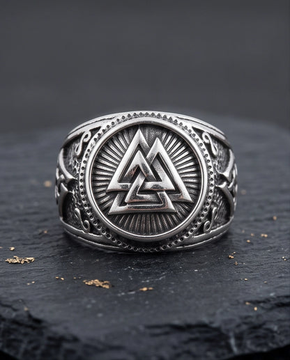 Valknut Radiant Sunburst Signet Ring