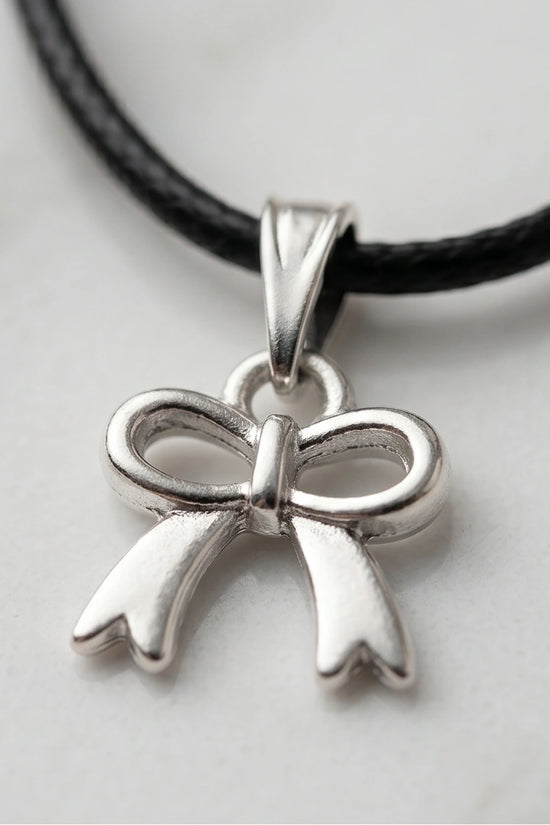 Silver Polished Ribbon Bow Necklace