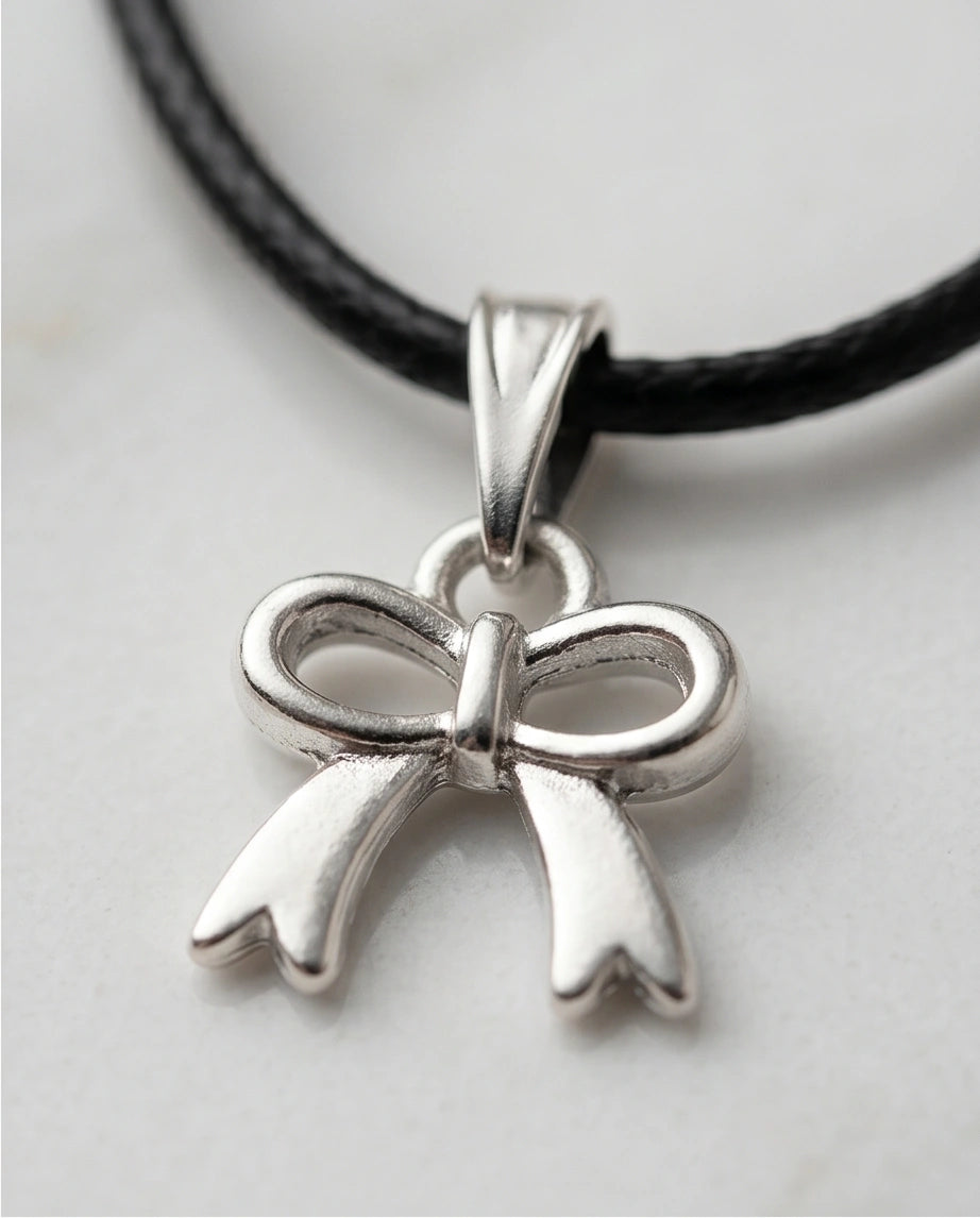 Silver Polished Ribbon Bow Necklace
