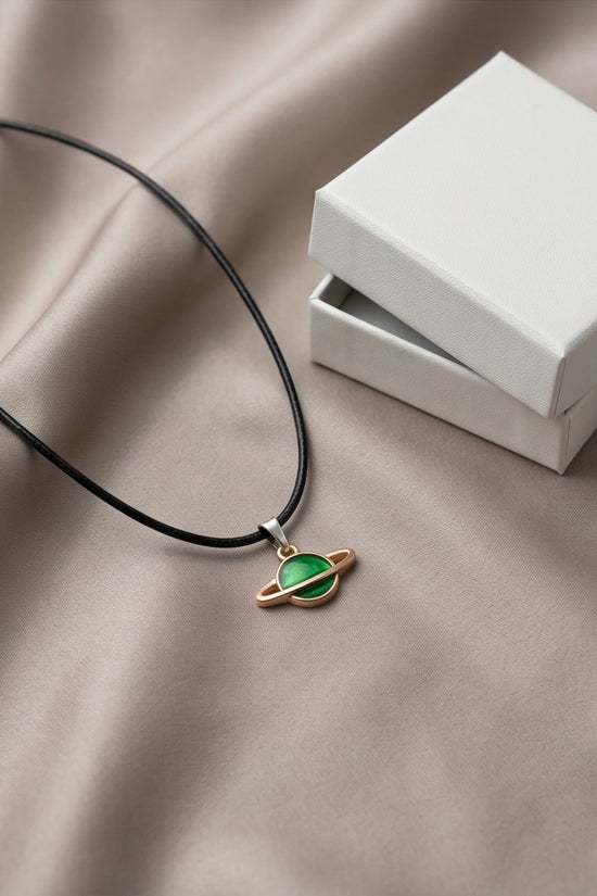 Gold and Green Saturn Planet Necklace