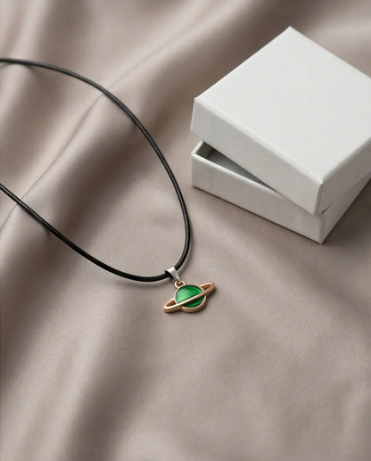 Gold and Green Saturn Planet Necklace