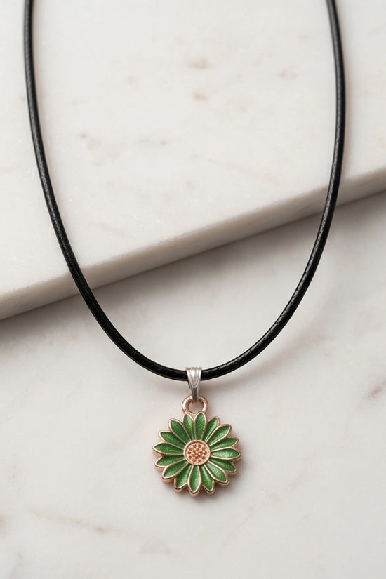 Gold and Green Daisy Pendant Necklace