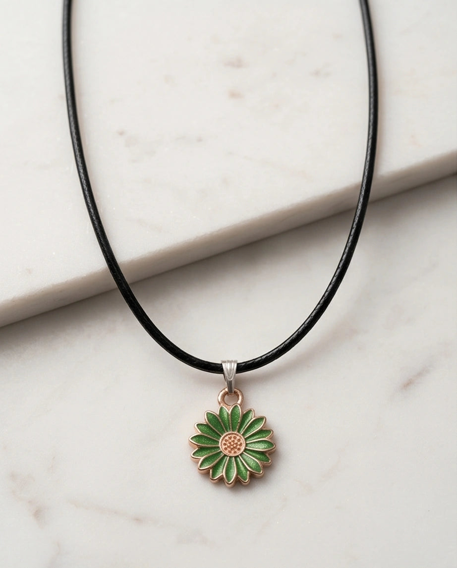 Gold and Green Daisy Pendant Necklace
