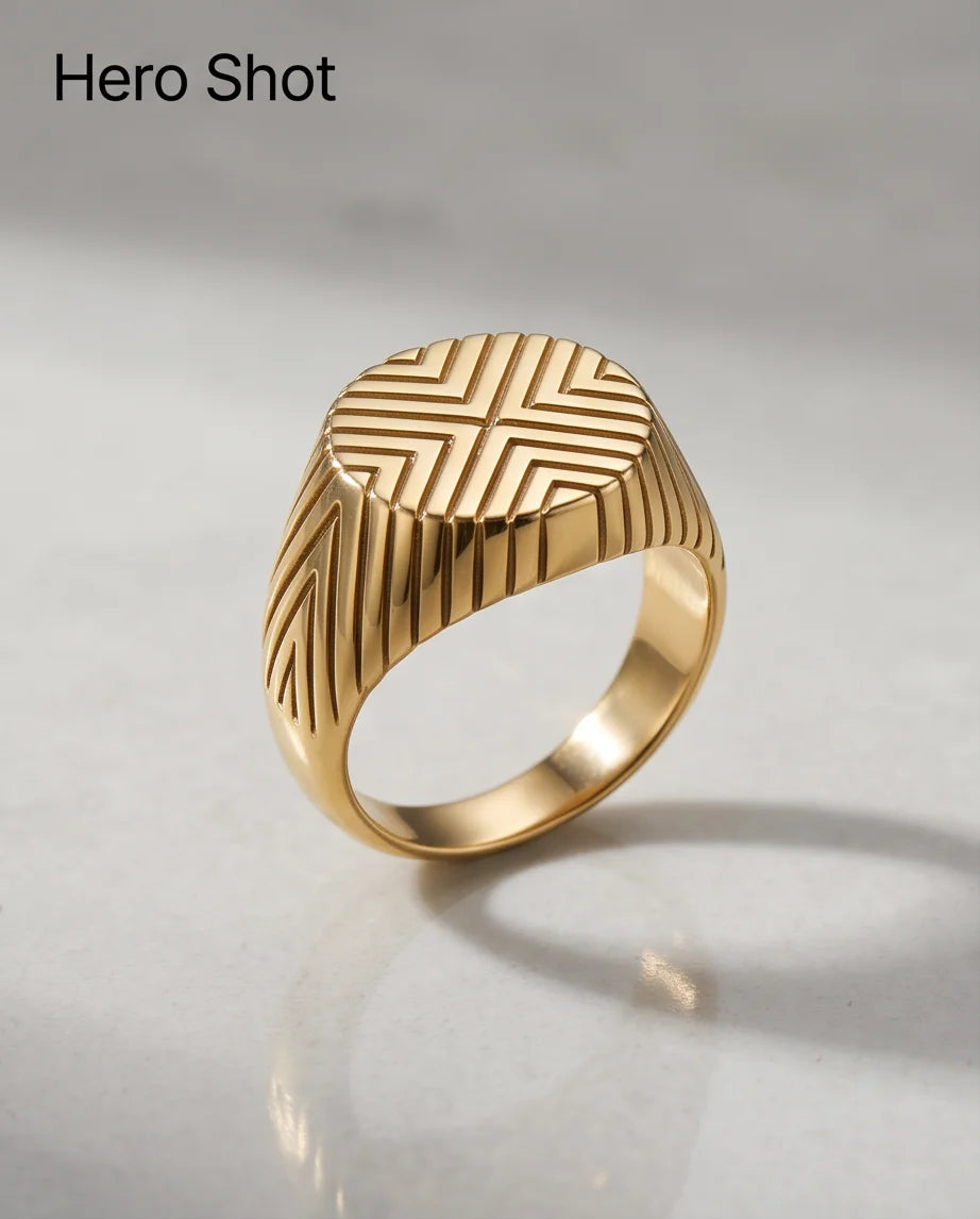 Radiant Chevron Geometric Gold Signet Ring