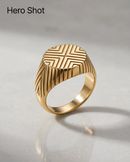 Radiant Chevron Geometric Gold Signet Ring
