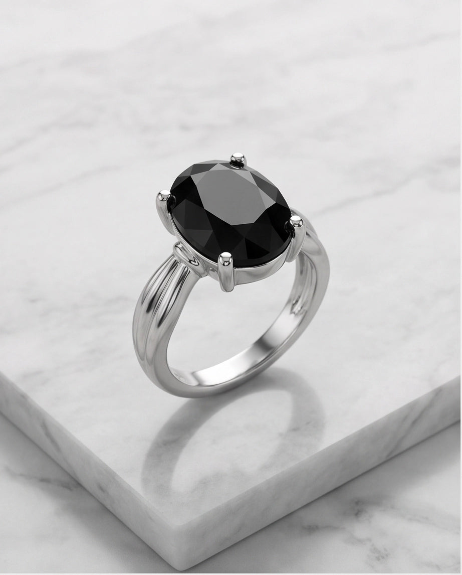 Silver Oval Onyx Gemstone Solitaire Ring