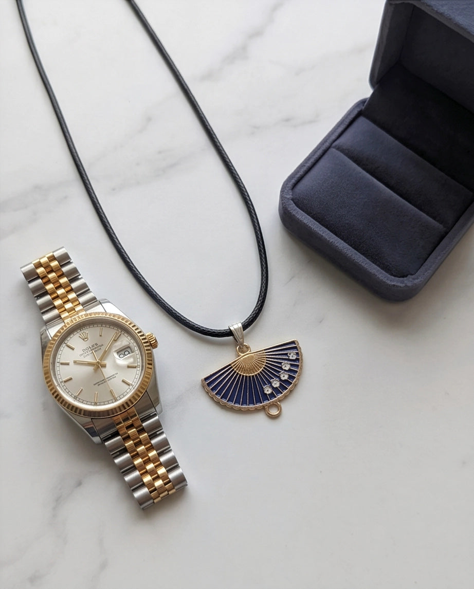 Royal Blue Floral Fan Pendant Necklace