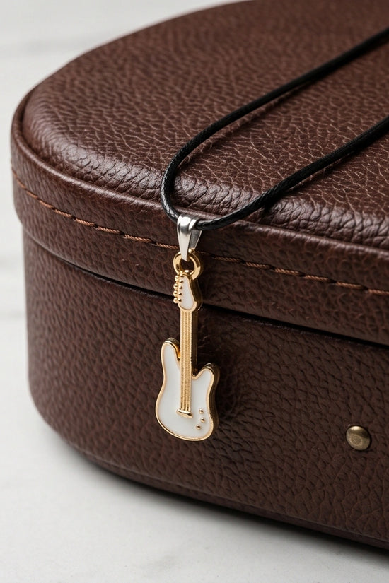 Gold and White Electric Guitar Necklace