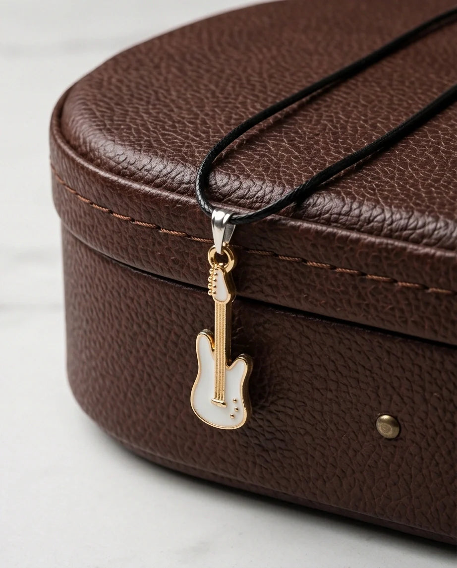 Gold and White Electric Guitar Necklace