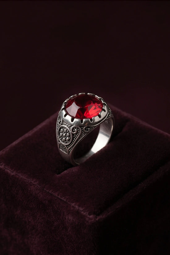 Crimson Monarch Silver Signet Ring