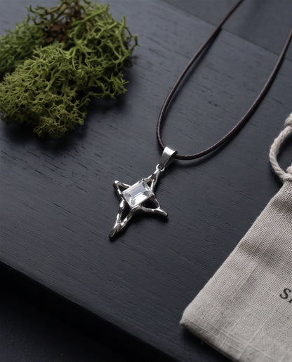 Silver Clear Gemstone Gothic Cross Pendant Necklace