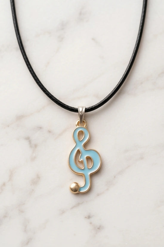 Gold and Light Blue Treble Clef Necklace