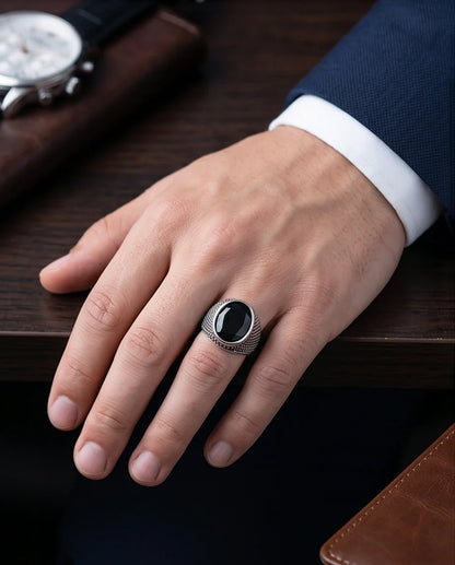 Imperial Onyx Mesh Signet Ring