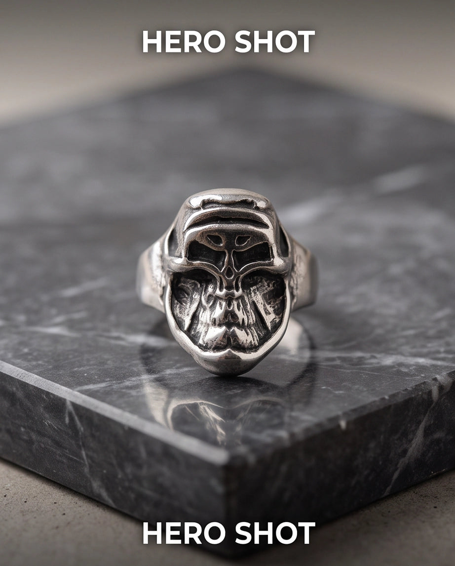 Masked Visor Sculpted Skull Signet Ring